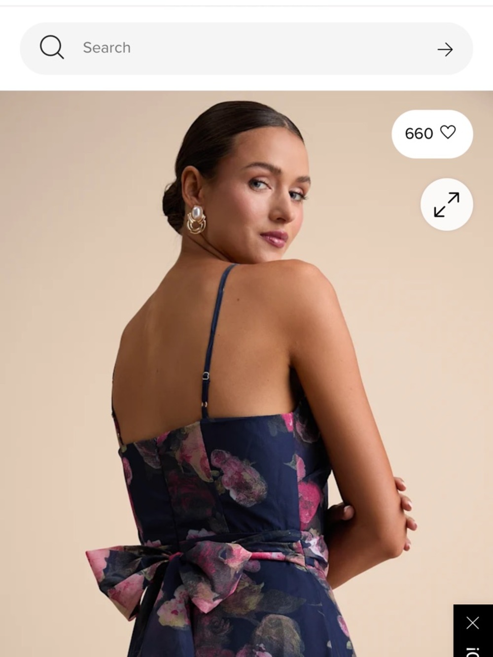 Lulu's Navy One-Shoulder Floral Evening Gown with Pink Accents - Picture 3 of 5